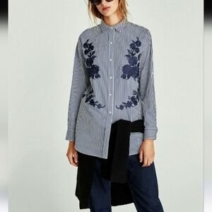 Zara Embroidered striped oversized‎ Shirt